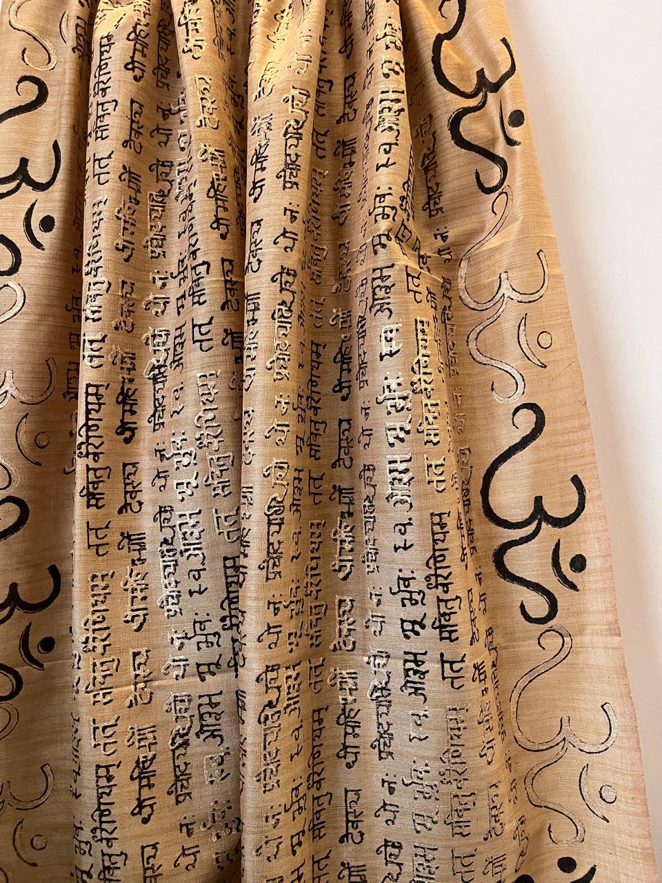 Beautiful Handblock Printed Dupatta - Gayatri Mantra and Om print - Beige