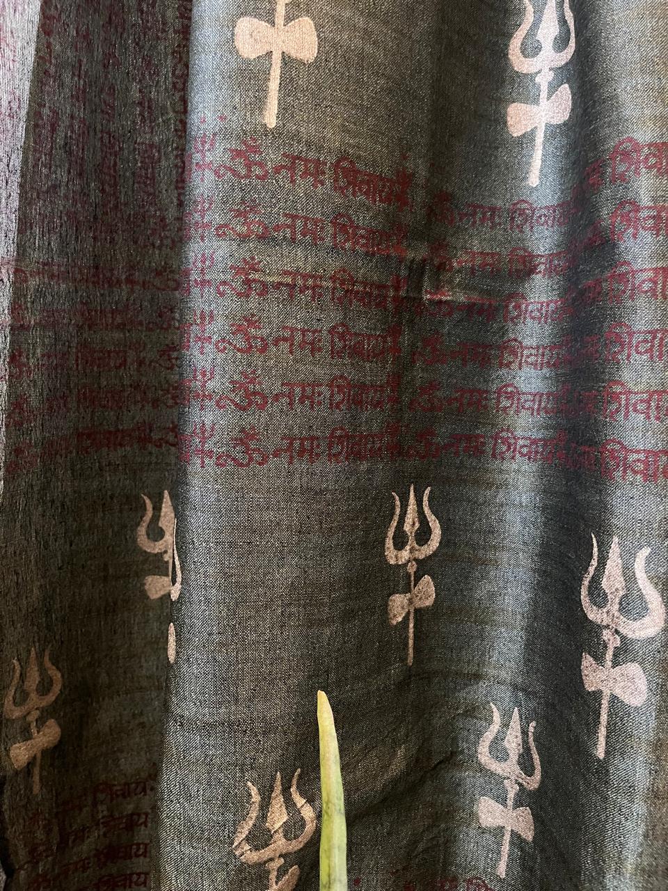 Beautiful Handblock Printed Dupatta - Gayatri Mantra and Om print - Charcoal Black