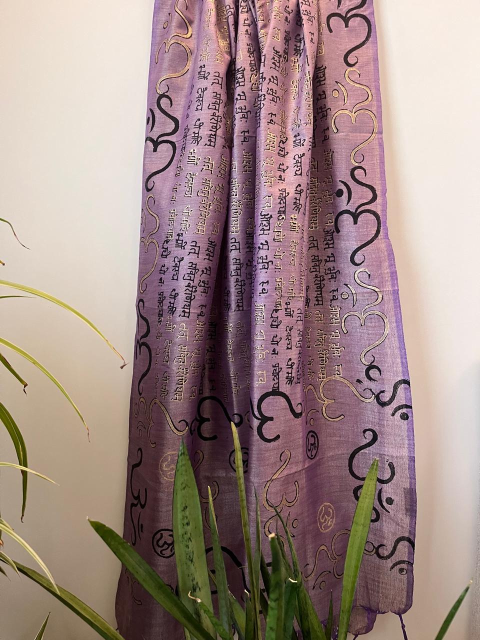 Beautiful Handblock Printed Dupatta - Gayatri Mantra and Om print - Purple