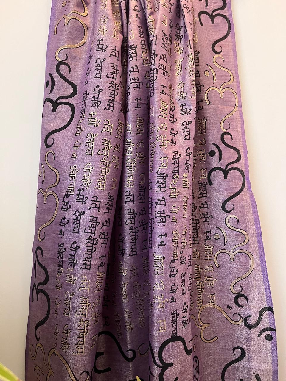 Beautiful Handblock Printed Dupatta - Gayatri Mantra and Om print - Purple