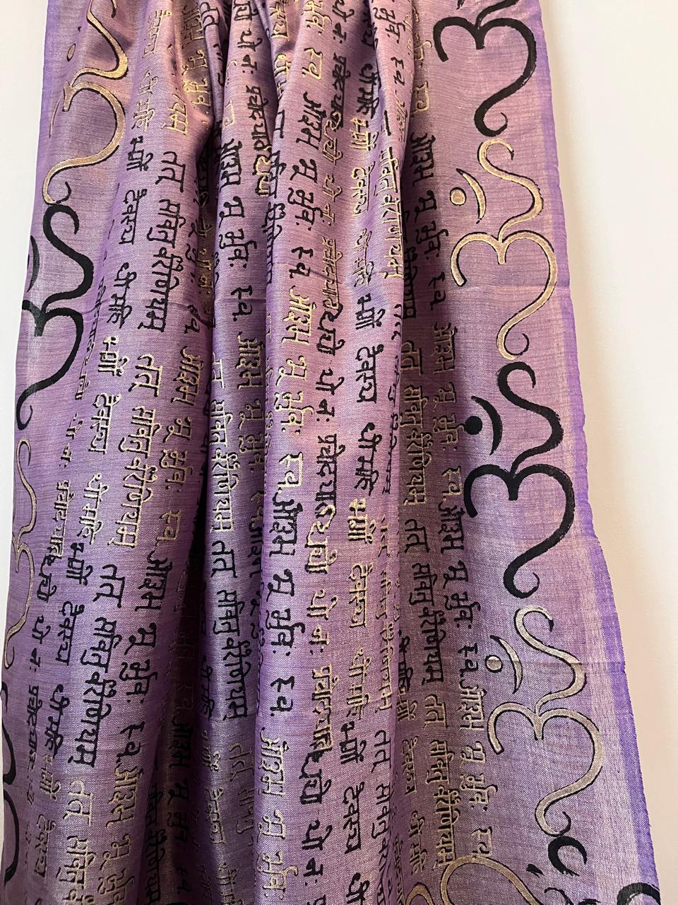 Beautiful Handblock Printed Dupatta - Gayatri Mantra and Om print - Purple
