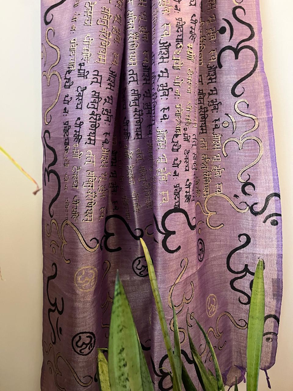 Beautiful Handblock Printed Dupatta - Gayatri Mantra and Om print - Purple