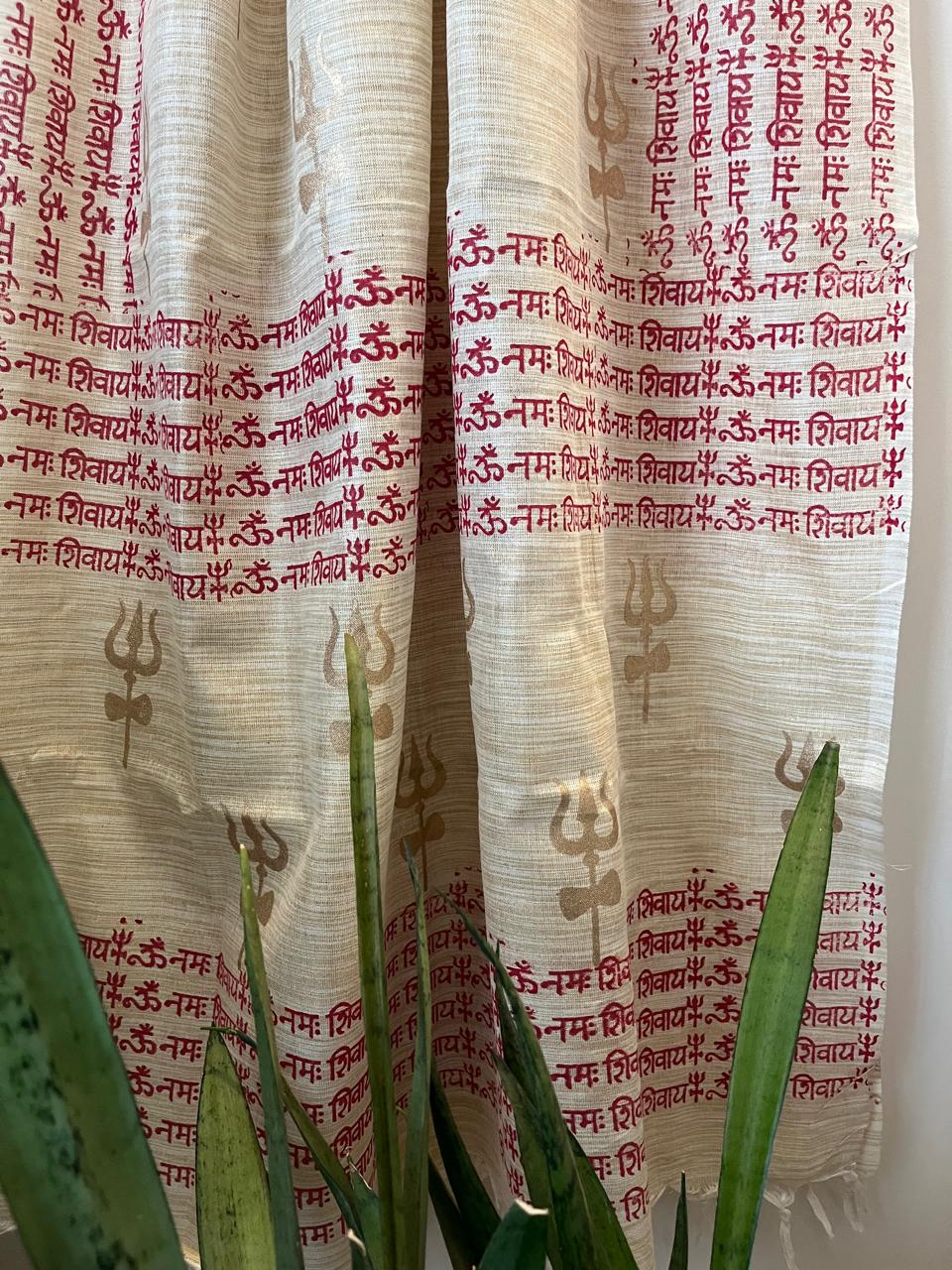 Beautiful Handblock Printed Dupatta - Om Namah Shivay print - Beige with Red