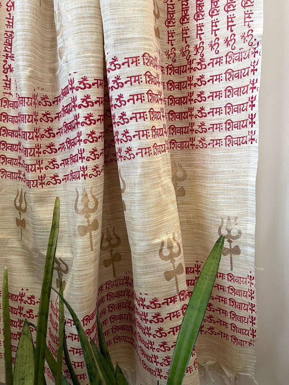 Beautiful Handblock Printed Dupatta - Om Namah Shivay print - Beige with Red