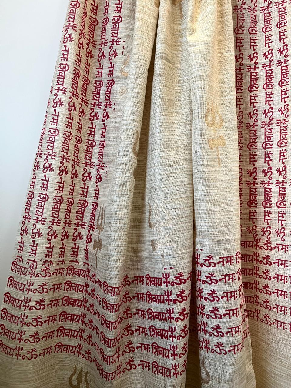 Beautiful Handblock Printed Dupatta - Om Namah Shivay print - Beige with Red
