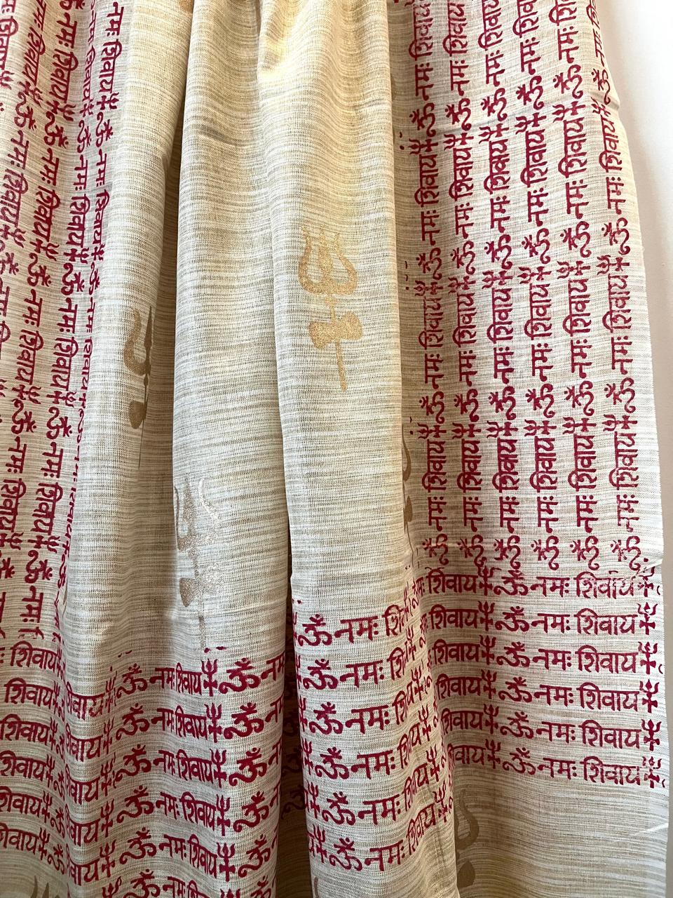 Beautiful Handblock Printed Dupatta - Om Namah Shivay print - Beige with Red