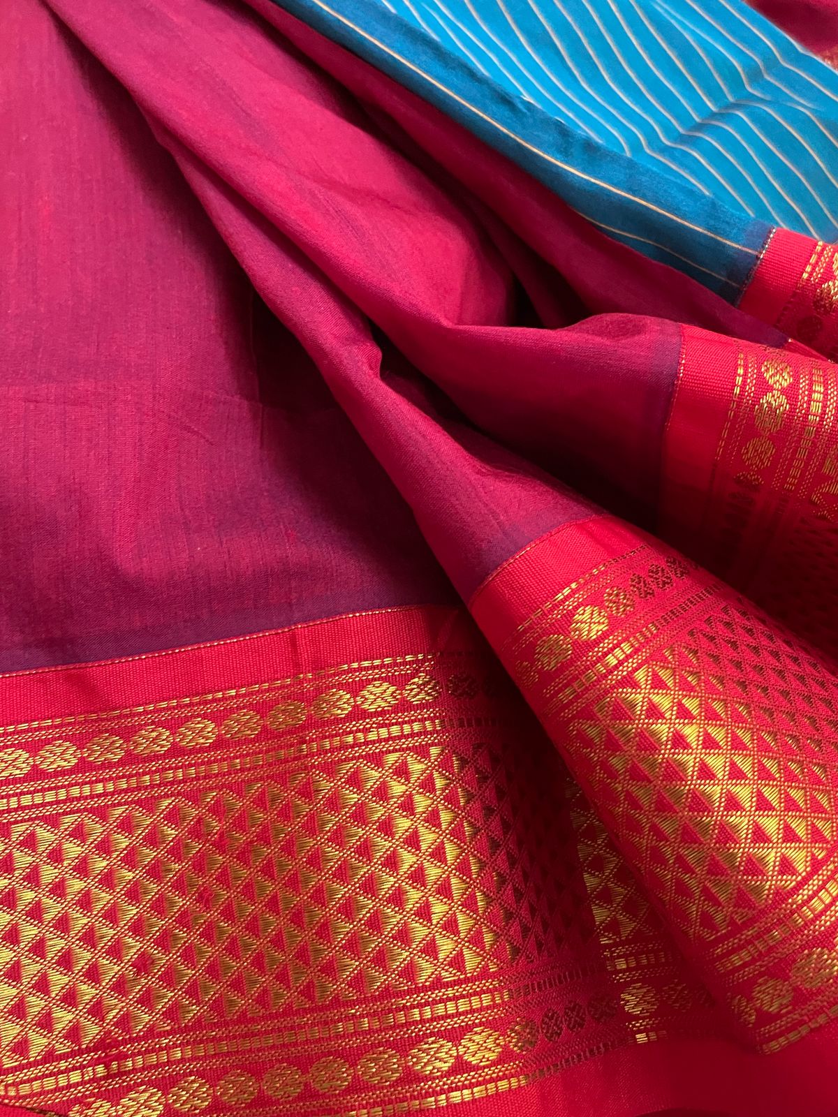 Cotton Silk Handloom Sarees with Resham Weave - Azure Blue