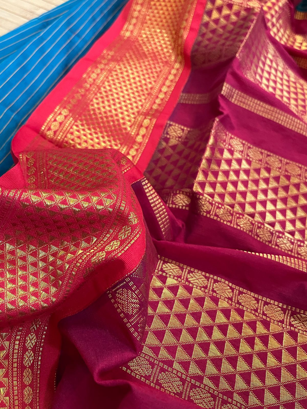 Cotton Silk Handloom Sarees with Resham Weave - Azure Blue