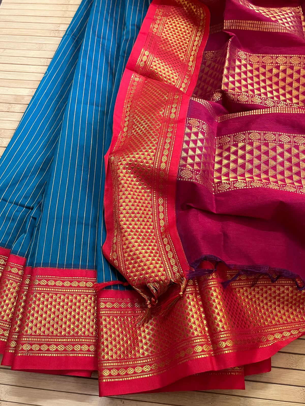 Cotton Silk Handloom Sarees with Resham Weave - Azure Blue