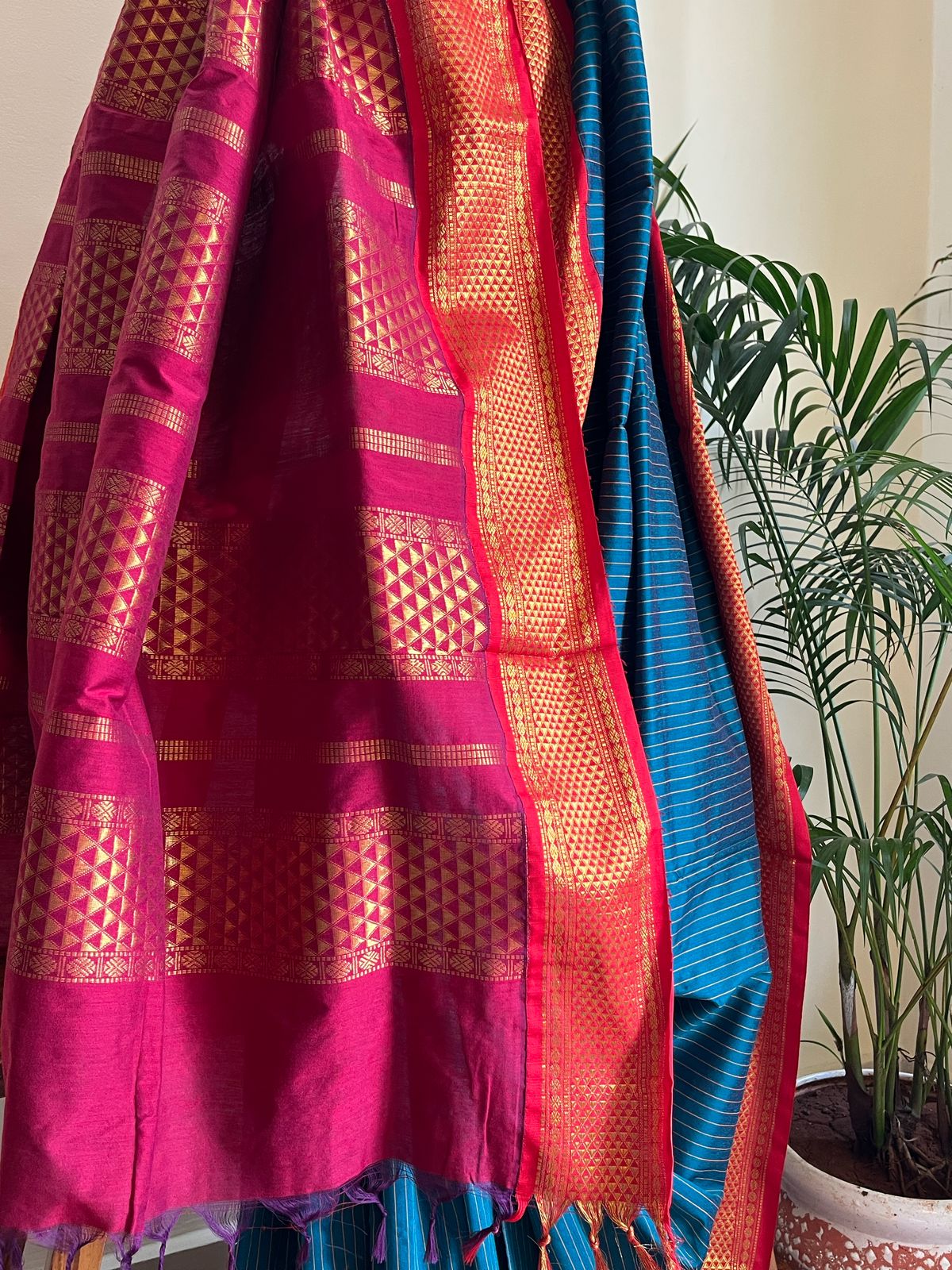 Cotton Silk Handloom Sarees with Resham Weave - Azure Blue