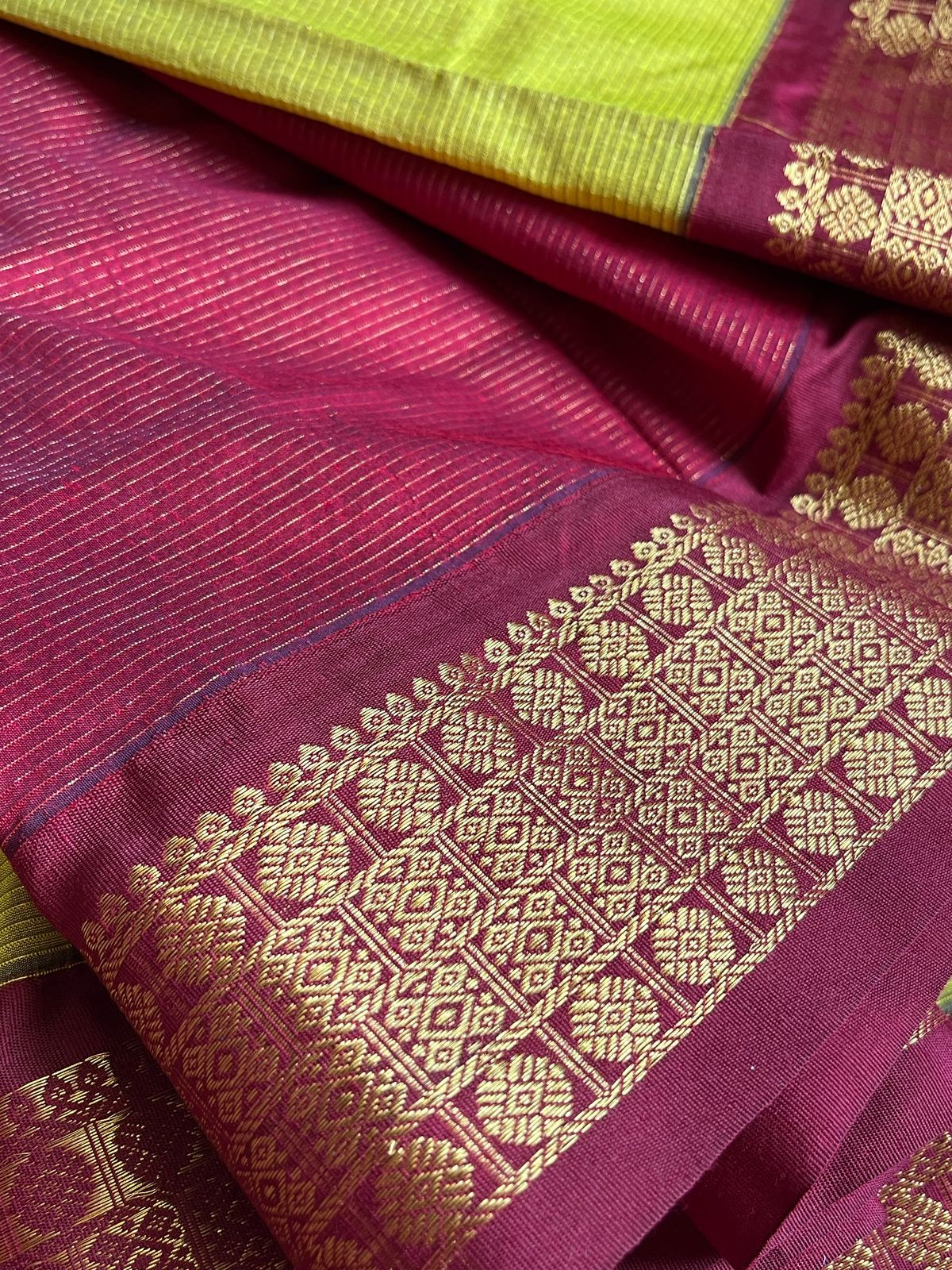 Cotton Silk Handloom Sarees with Resham Weave - Neon Green