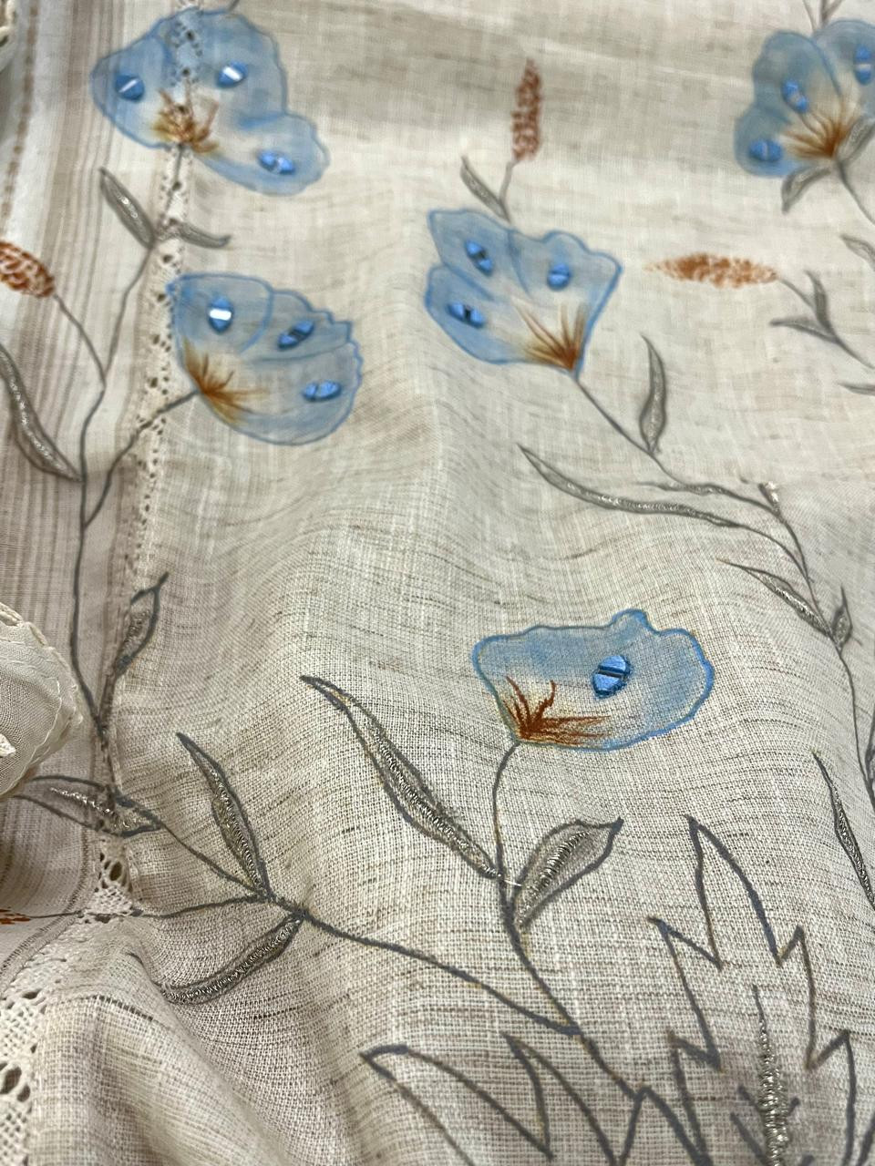 Beautiful Cotton 3 piece Suit with Print and Mirrors - Blue