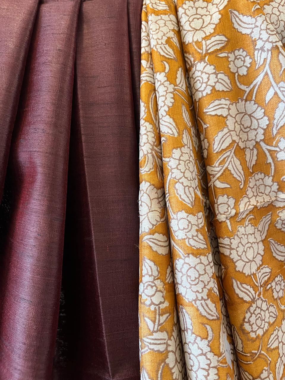 Pure Tussar Silk Printed Kurta paired with Raw Silk Dupatta - Mustard Kurta