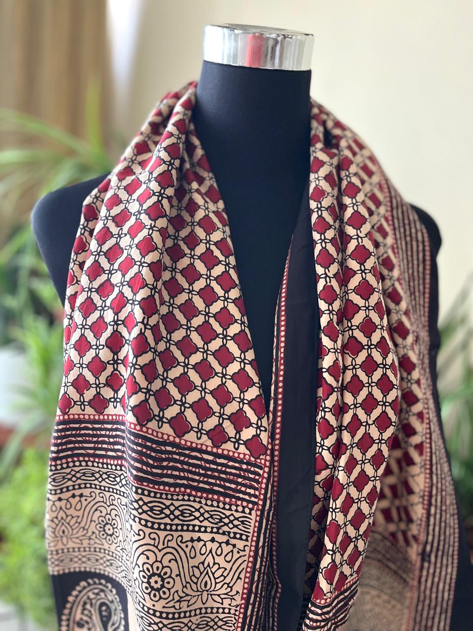 Beautiful Crepe Bagh Handblock Print Stole- Multicolor