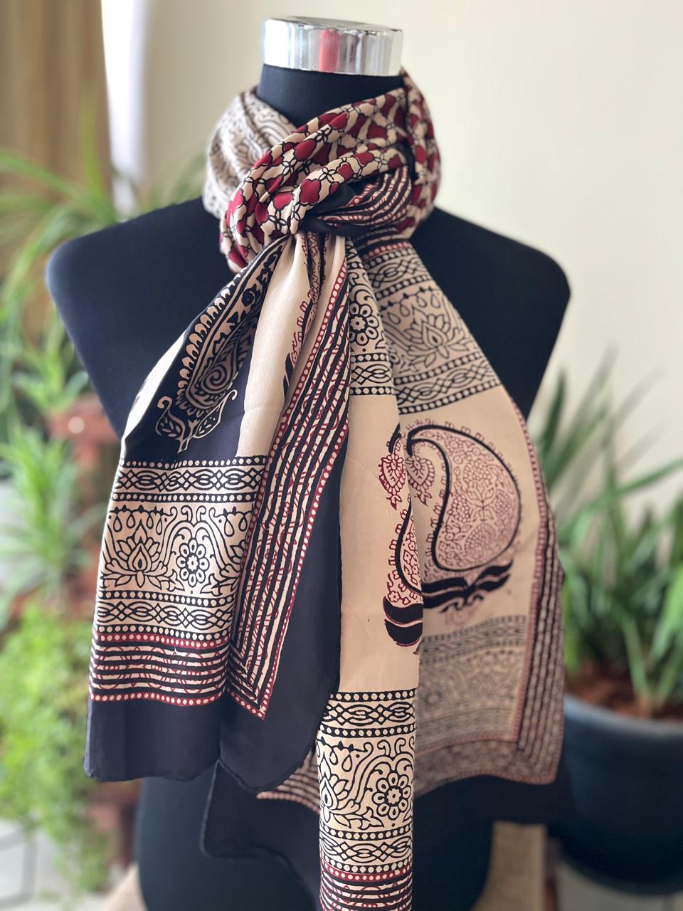 Beautiful Crepe Bagh Handblock Print Stole- Multicolor