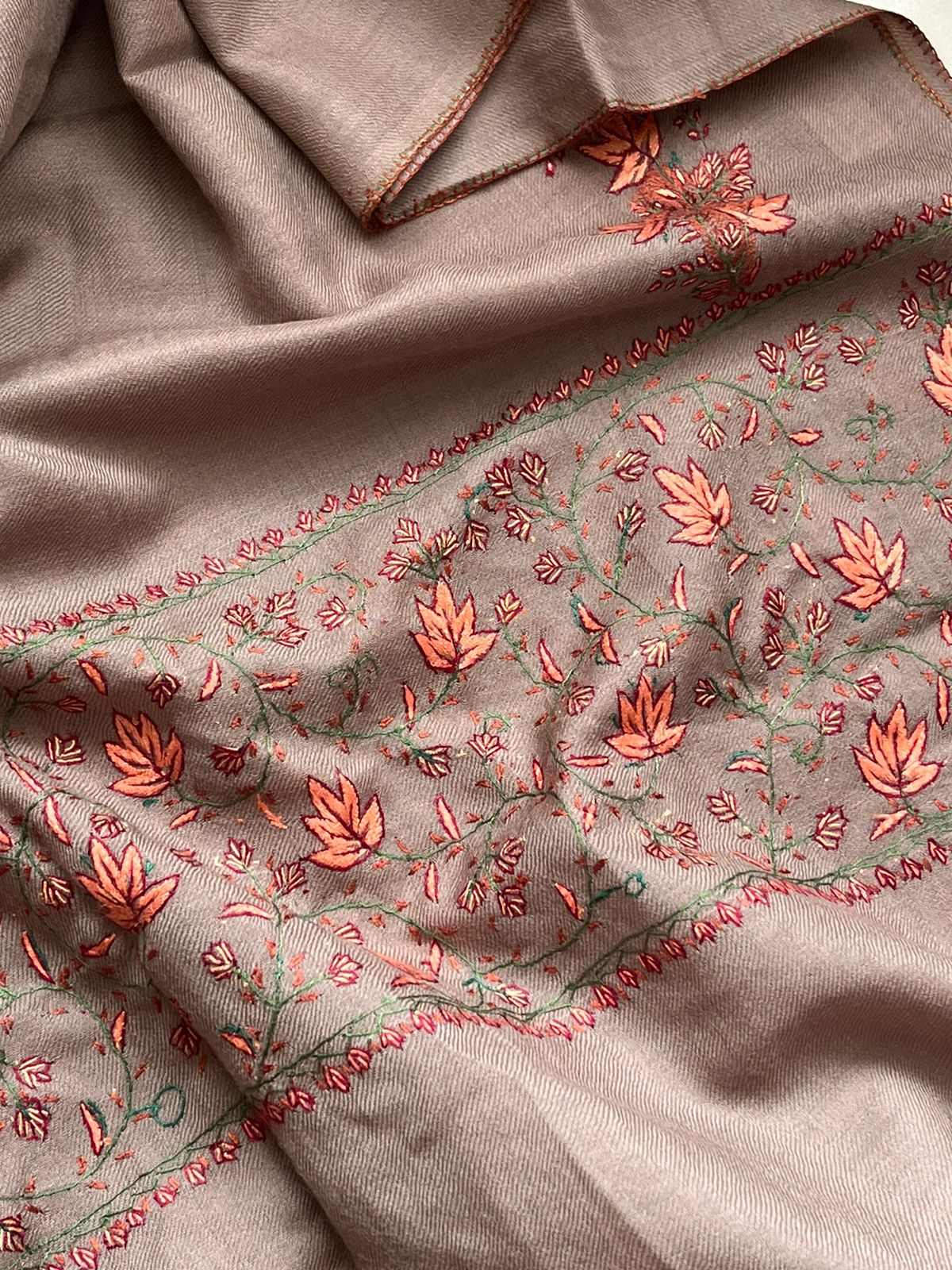 Beautiful Sozni Embroidered Handcrafted Woollen Stoles - Taupe