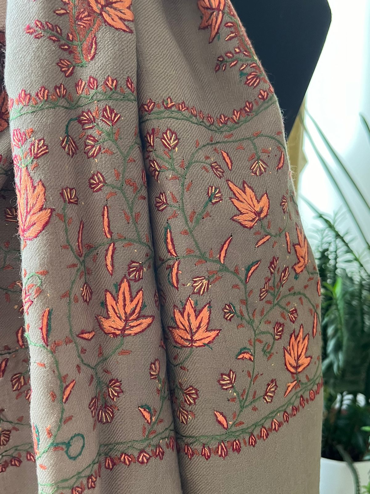 Beautiful Sozni Embroidered Handcrafted Woollen Stoles - Taupe