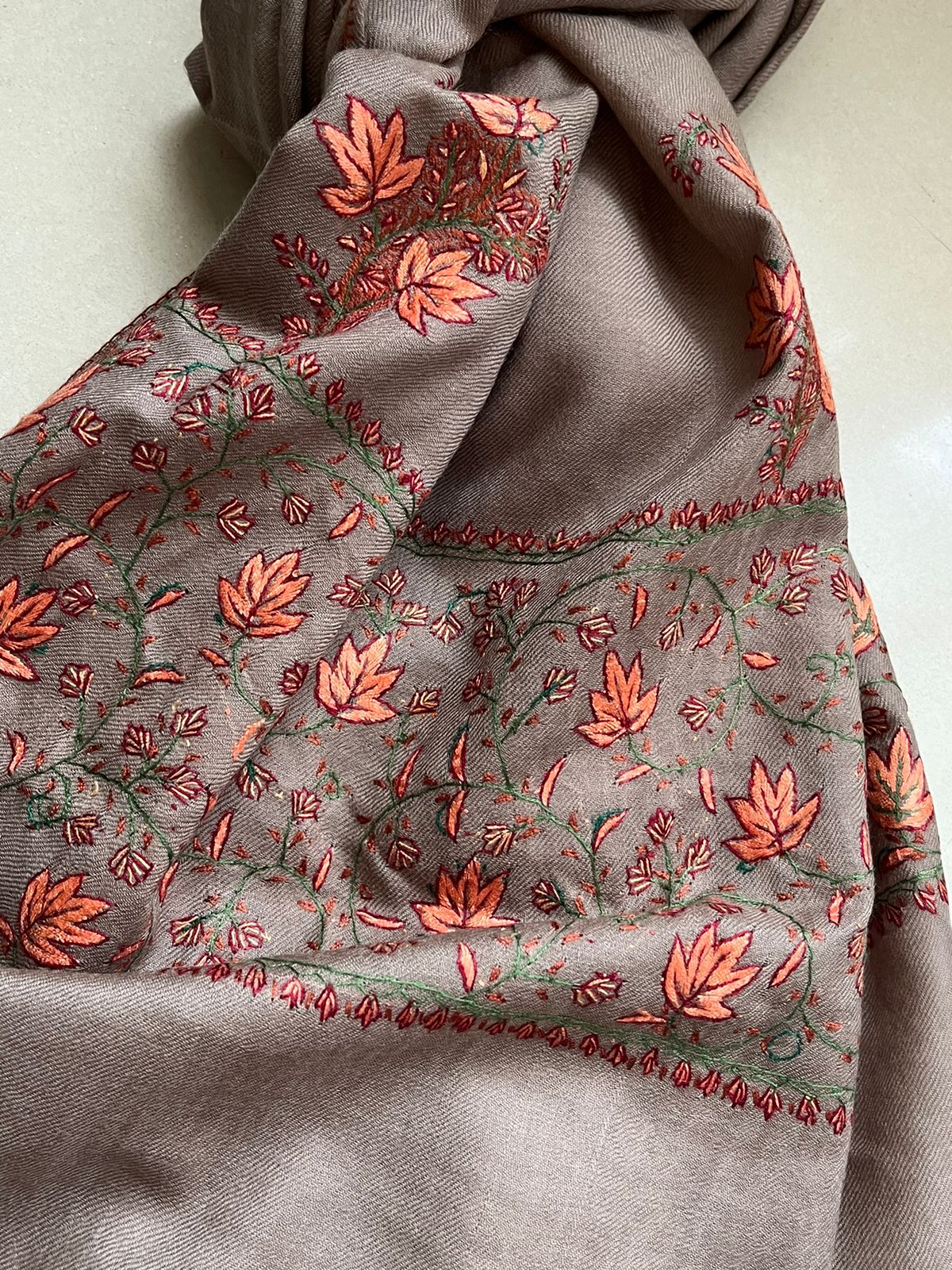 Beautiful Sozni Embroidered Handcrafted Woollen Stoles - Taupe