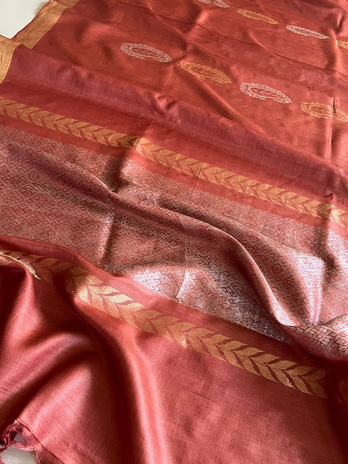 Pure Silk Handwoven Kosa Silk saree - Caramel Brown