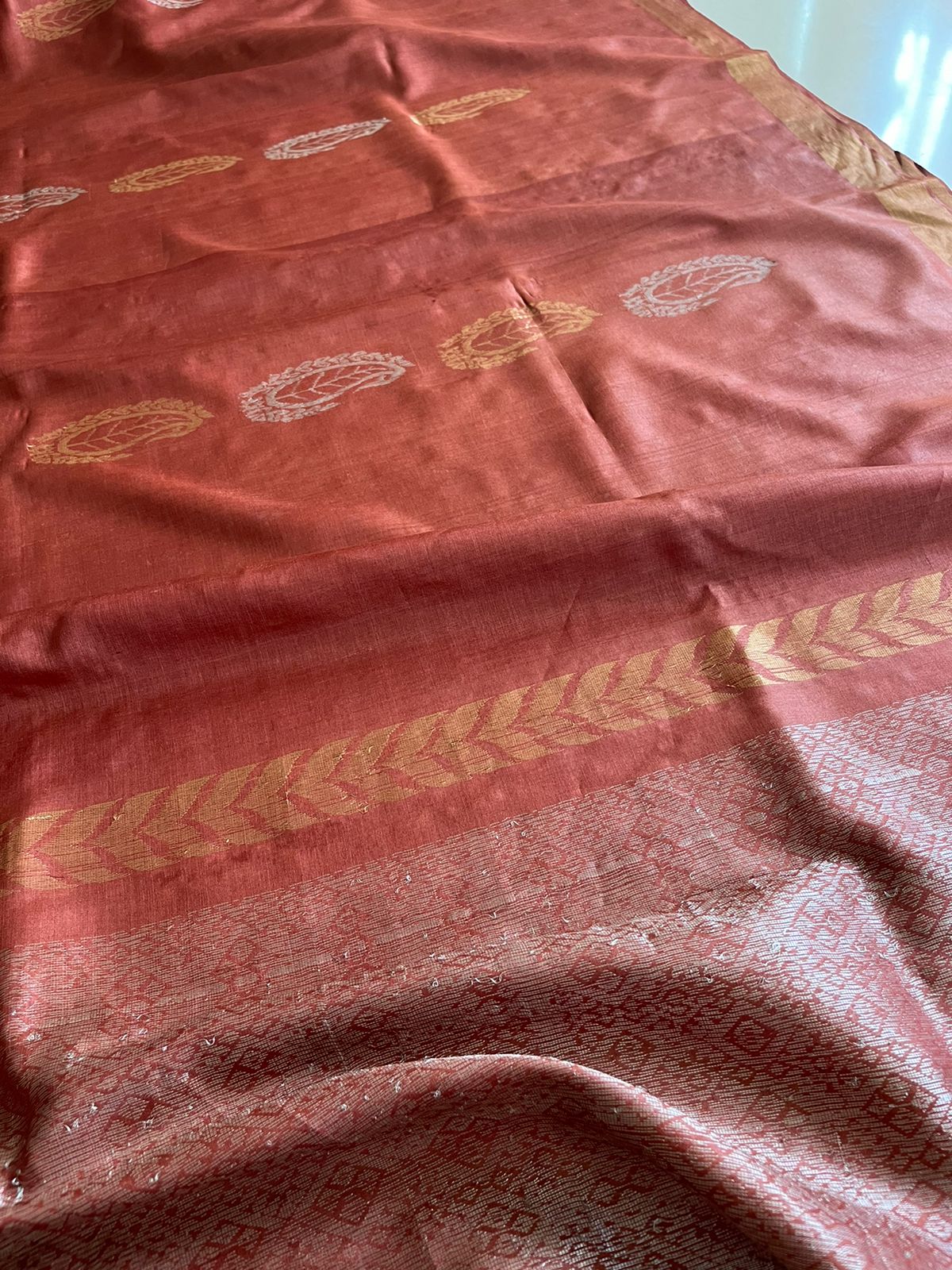 Pure Silk Handwoven Kosa Silk saree - Caramel Brown