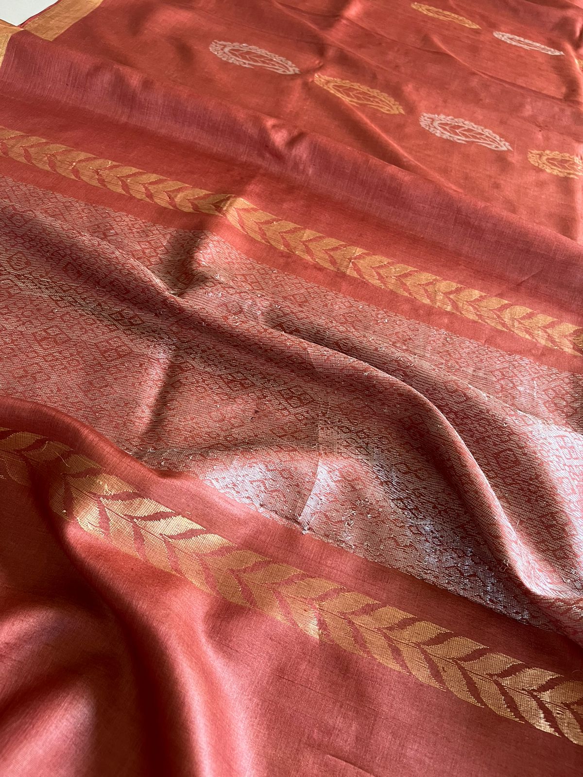 Pure Silk Handwoven Kosa Silk saree - Caramel Brown
