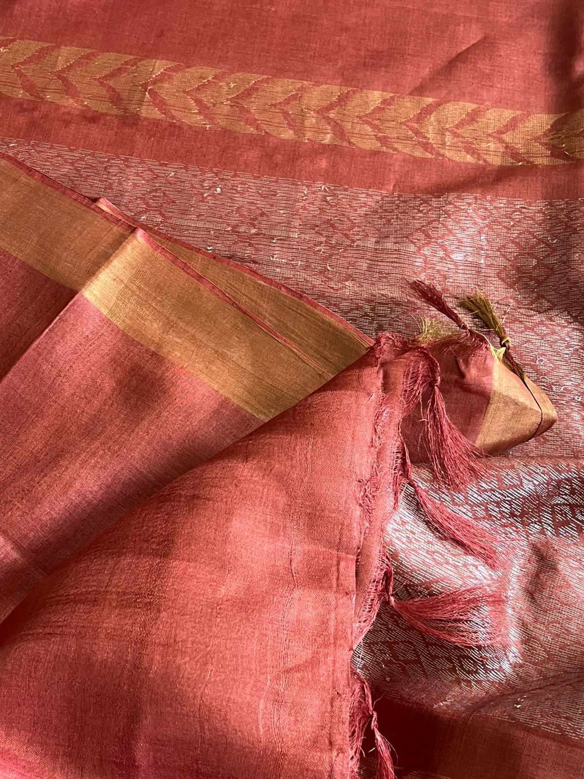 Pure Silk Handwoven Kosa Silk saree - Caramel Brown