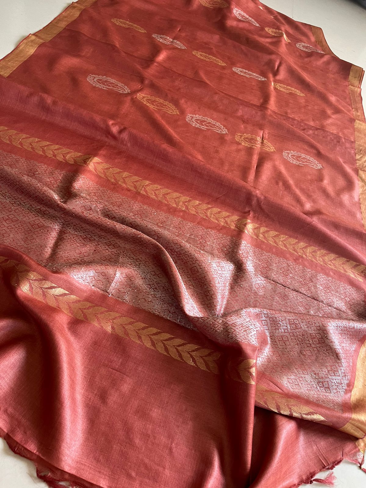 Pure Silk Handwoven Kosa Silk saree - Caramel Brown