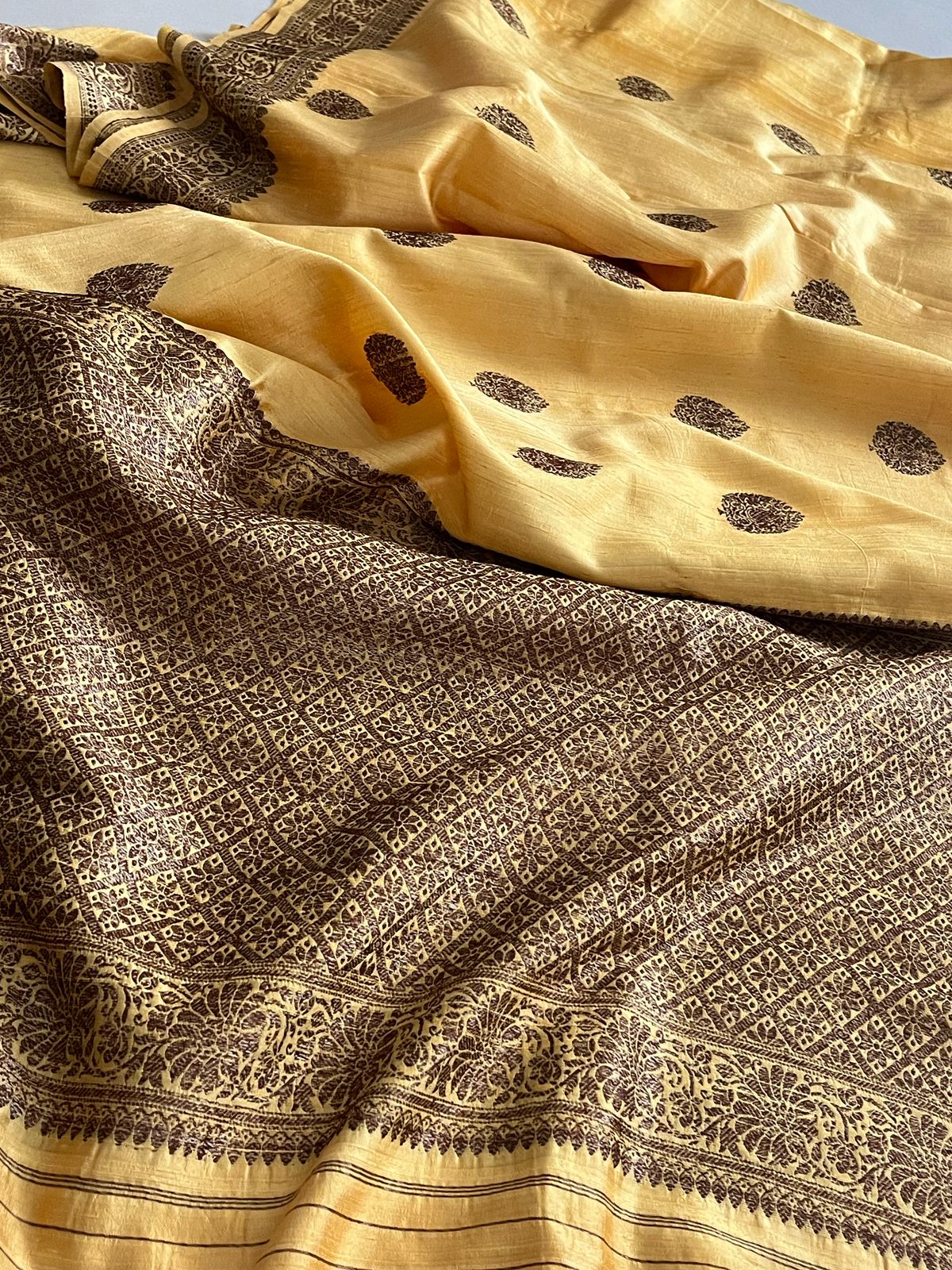 Pure Raw Silk Handloom Saree With Antique Zari - Butter Yellow
