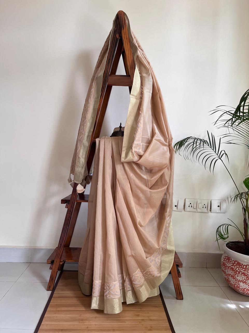 Exclusive Chanderi Handcrafted cutwork Saree - Beige