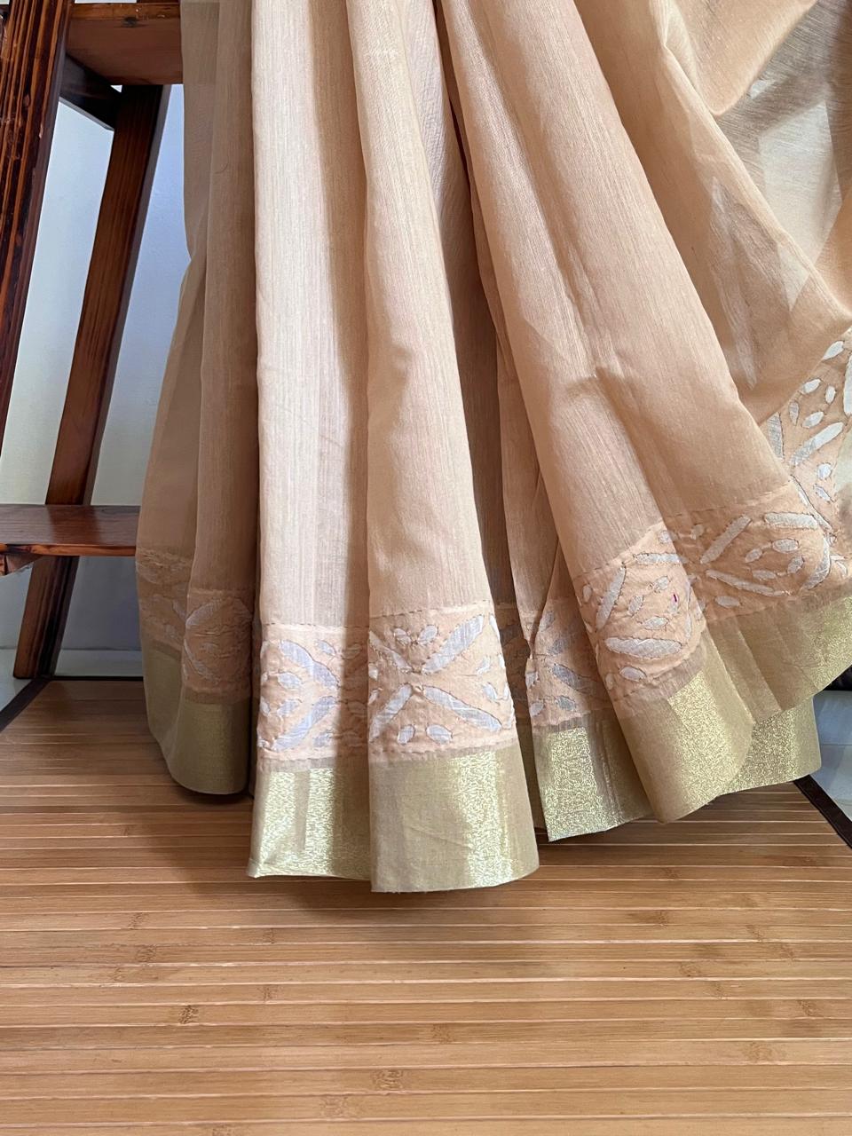 Exclusive Chanderi Handcrafted cutwork Saree - Beige