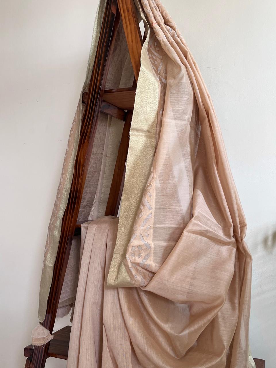 Exclusive Chanderi Handcrafted cutwork Saree - Beige