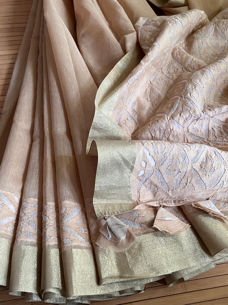 Exclusive Chanderi Handcrafted cutwork Saree - Beige