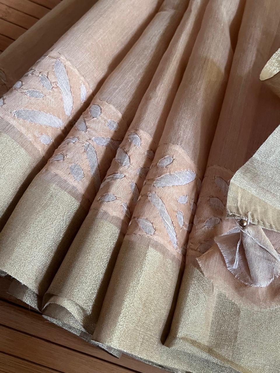 Exclusive Chanderi Handcrafted cutwork Saree - Beige