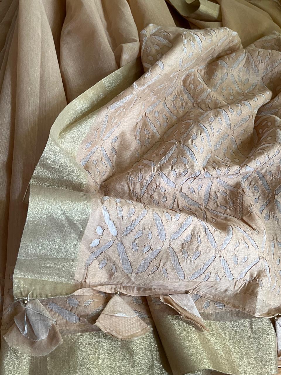 Exclusive Chanderi Handcrafted cutwork Saree - Beige
