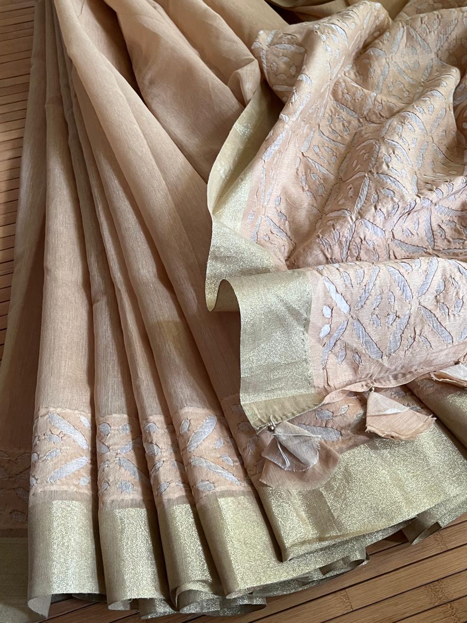 Exclusive Chanderi Handcrafted cutwork Saree - Beige