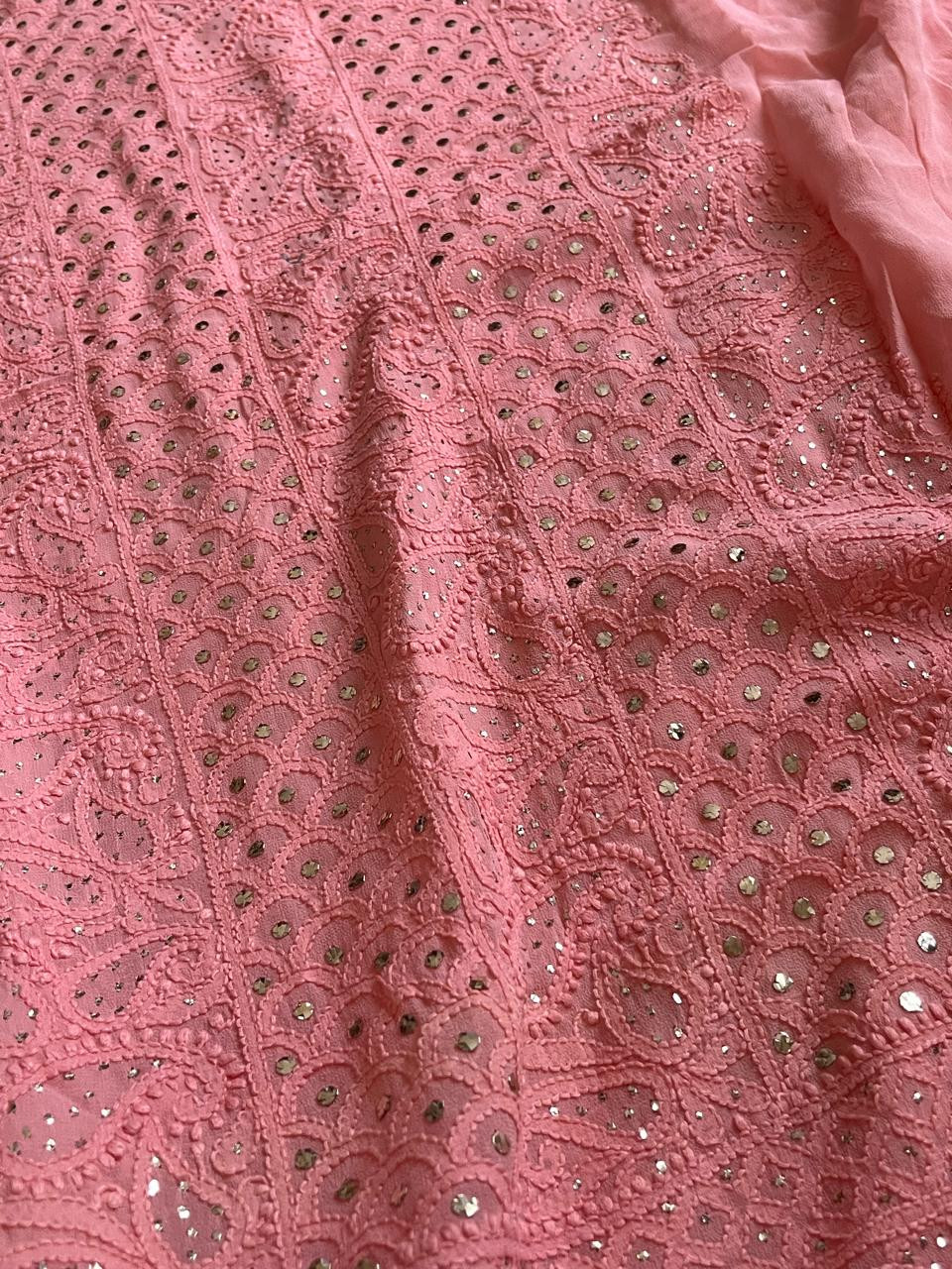 Exclusive Viscose Georgette Handwork Chikankari Kurta Dupatta Sets - Peach