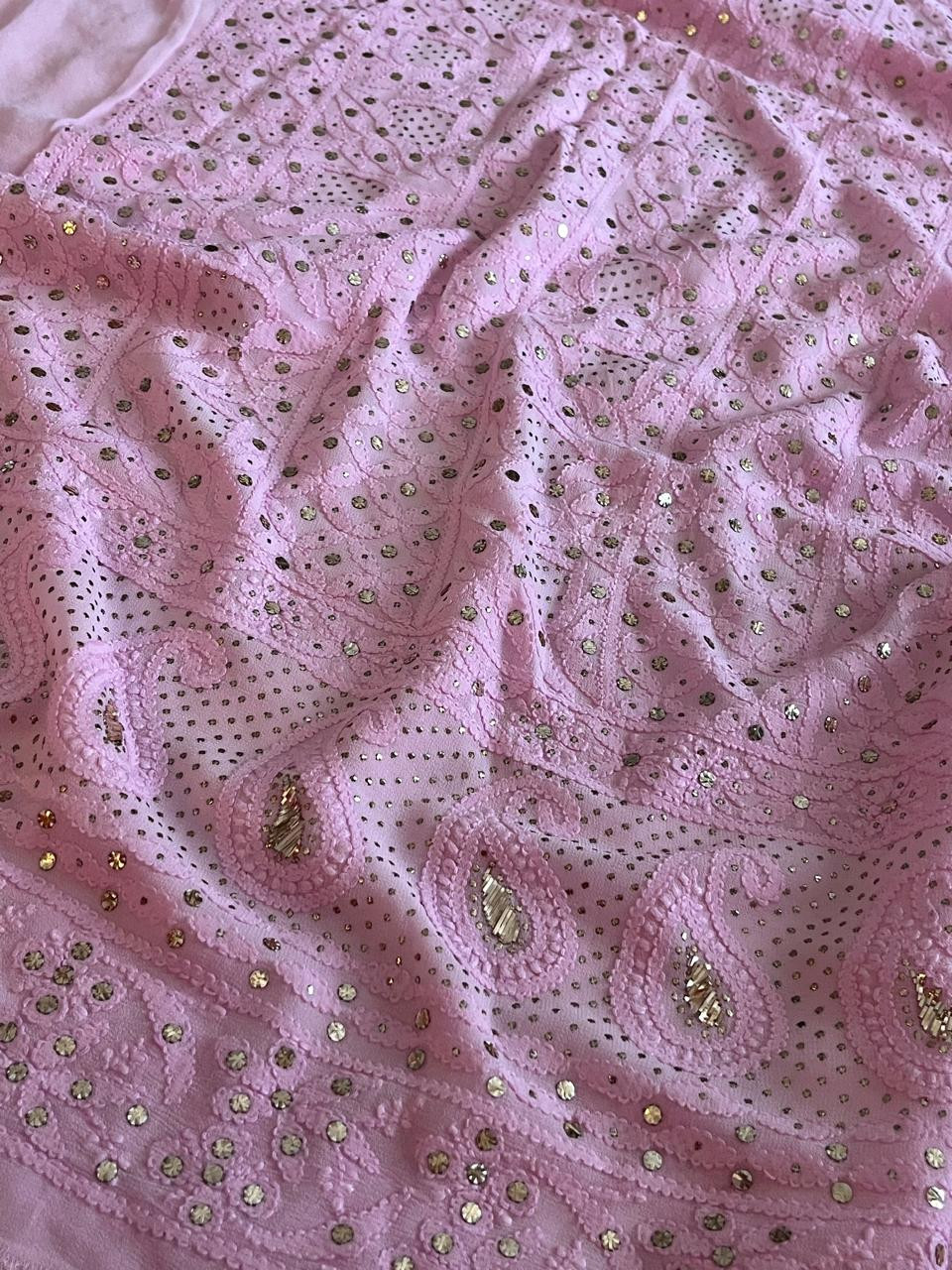 Exclusive Viscose Georgette Handwork Chikankari Kurta Dupatta Sets - Pink