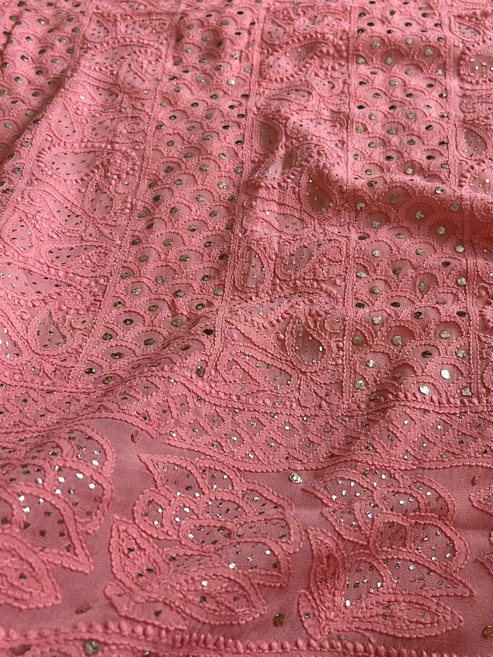 Exclusive Viscose Georgette Handwork Chikankari Kurta Dupatta Sets - Peach