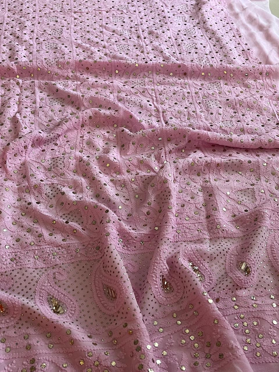 Exclusive Viscose Georgette Handwork Chikankari Kurta Dupatta Sets - Pink