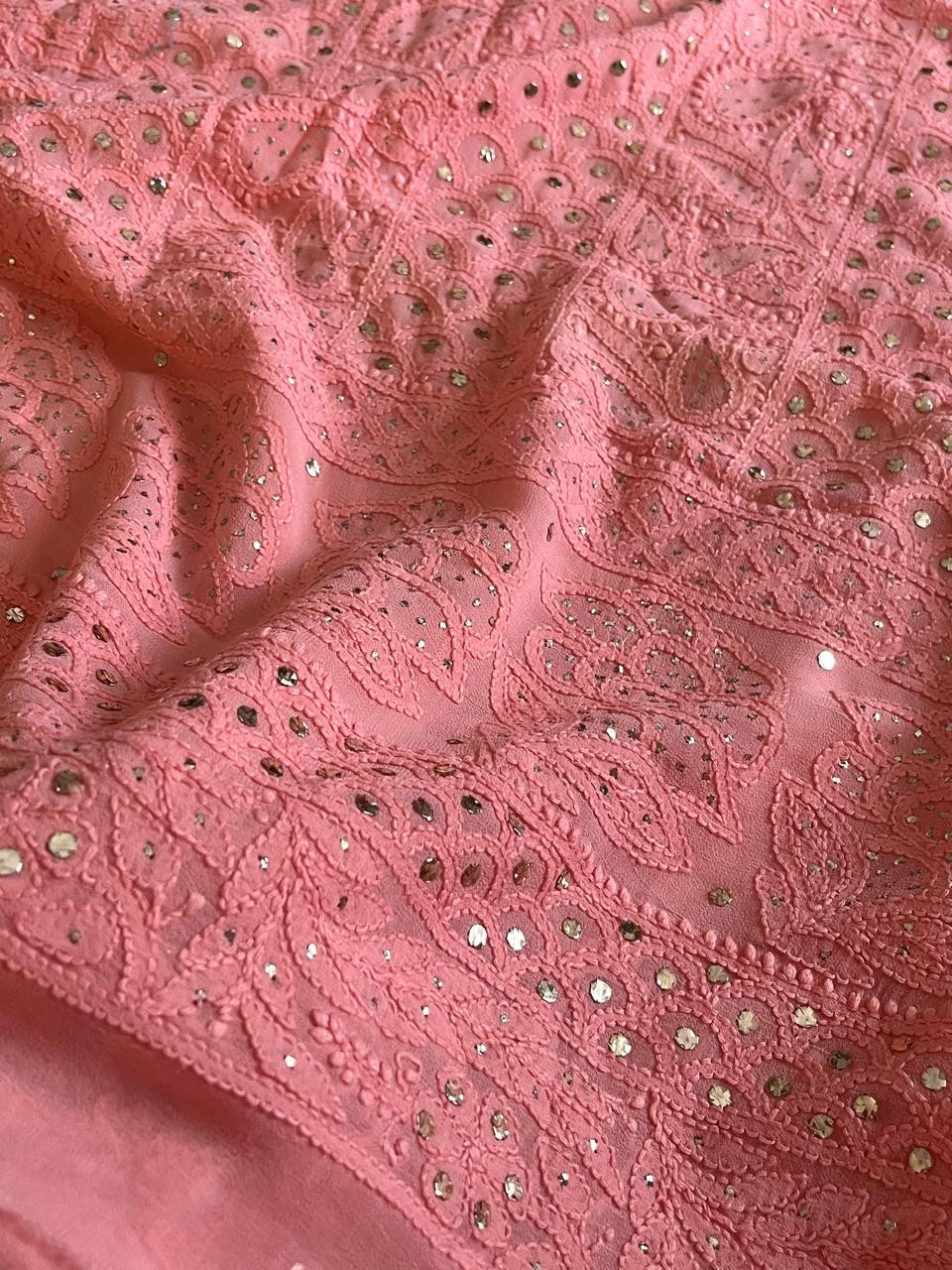 Exclusive Viscose Georgette Handwork Chikankari Kurta Dupatta Sets - Peach