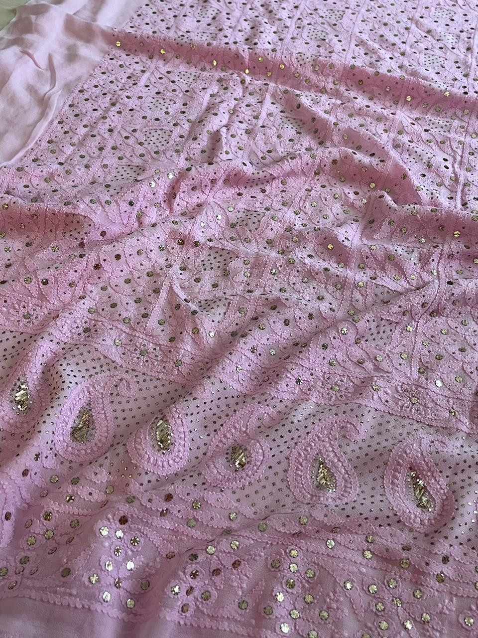 Exclusive Viscose Georgette Handwork Chikankari Kurta Dupatta Sets - Pink