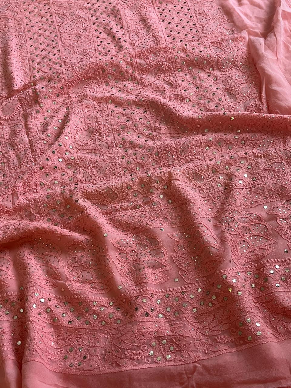 Exclusive Viscose Georgette Handwork Chikankari Kurta Dupatta Sets - Peach