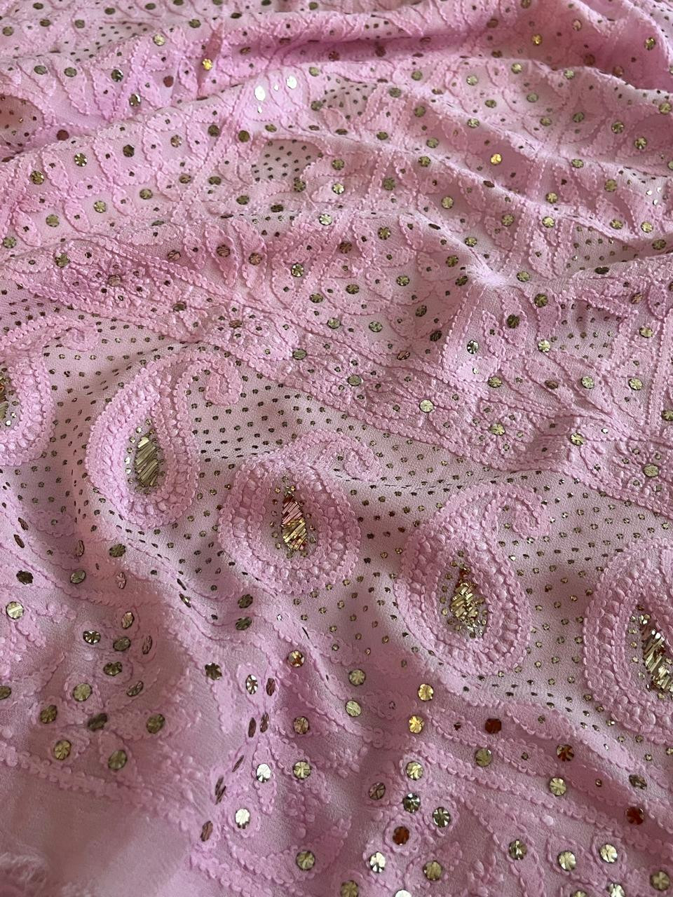 Exclusive Viscose Georgette Handwork Chikankari Kurta Dupatta Sets - Pink