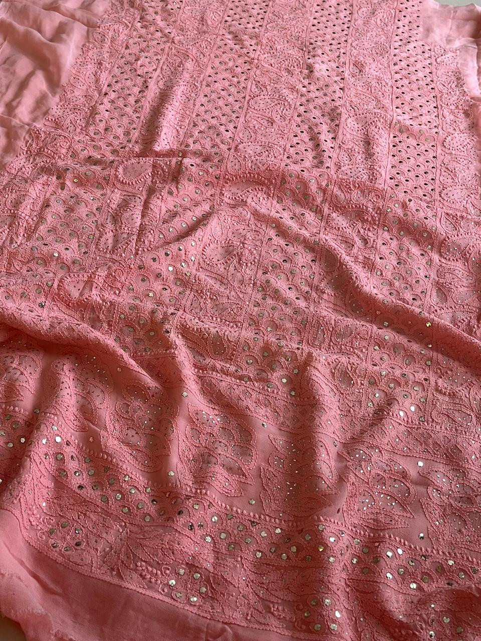 Exclusive Viscose Georgette Handwork Chikankari Kurta Dupatta Sets - Peach