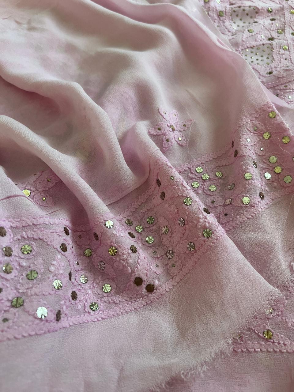 Exclusive Viscose Georgette Handwork Chikankari Kurta Dupatta Sets - Pink