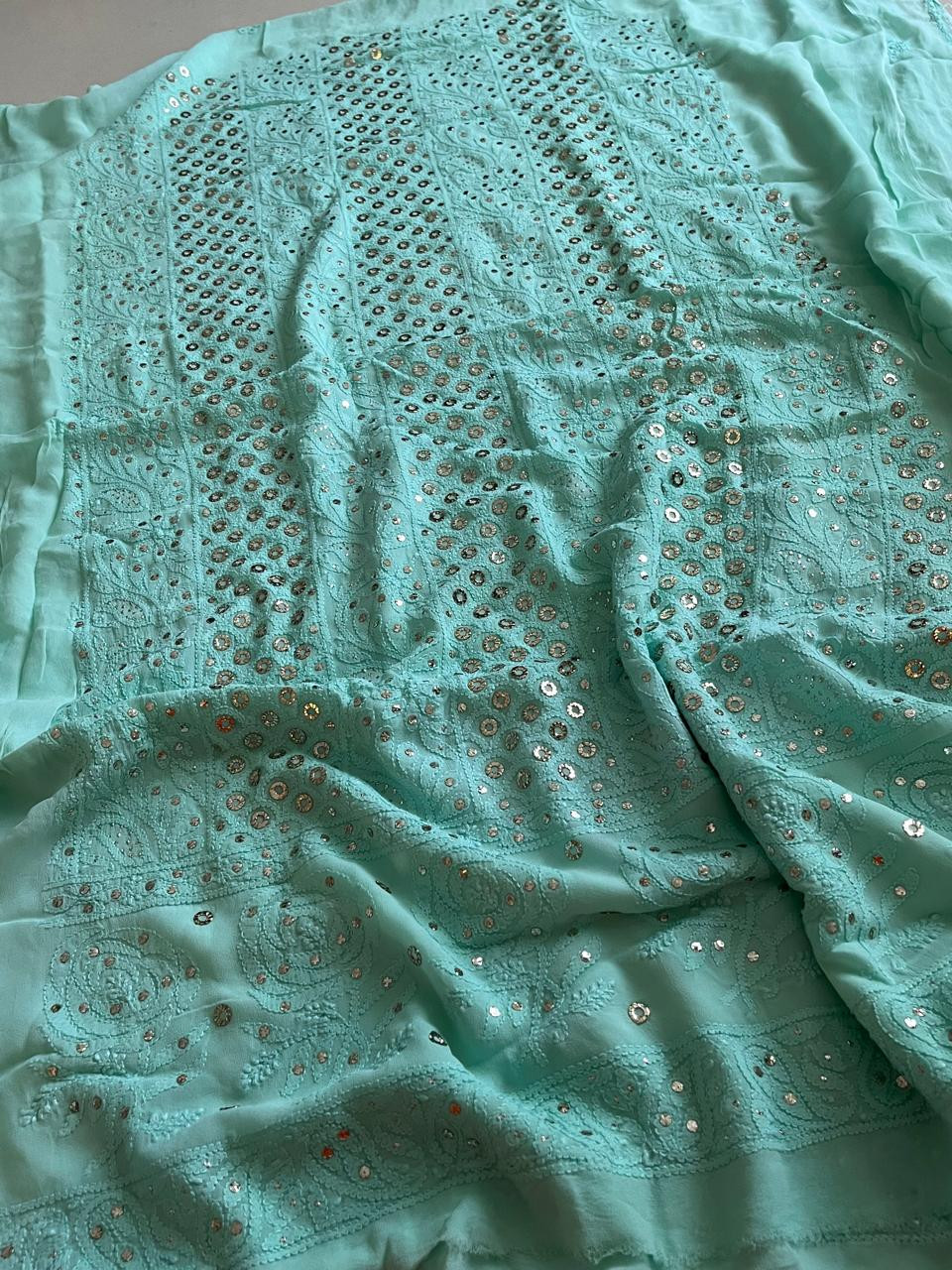 Exclusive Viscose Georgette Handwork Chikankari Kurta Dupatta Sets - Sea Green
