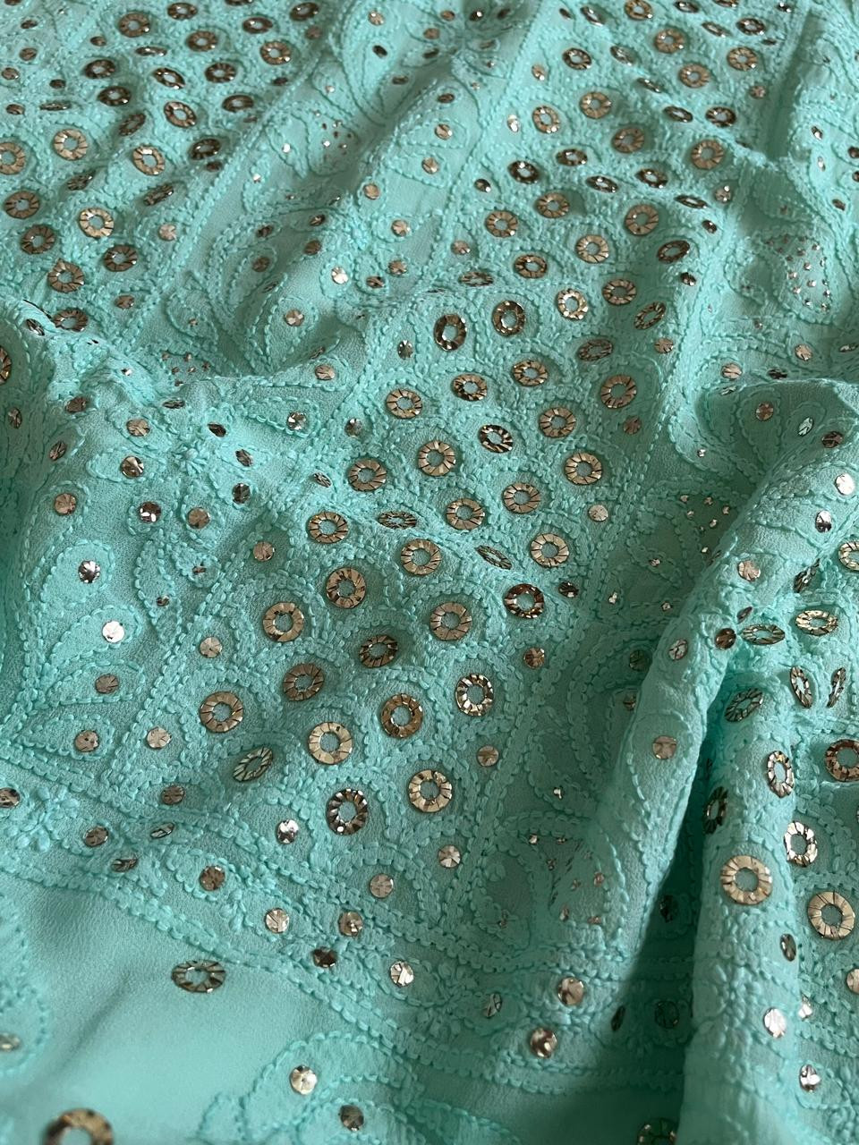 Exclusive Viscose Georgette Handwork Chikankari Kurta Dupatta Sets - Sea Green