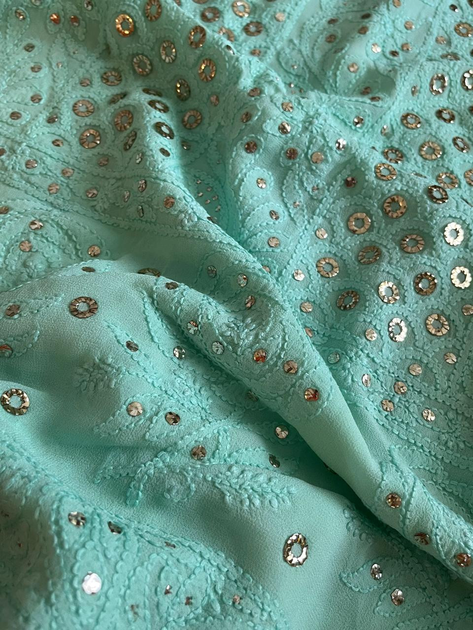 Exclusive Viscose Georgette Handwork Chikankari Kurta Dupatta Sets - Sea Green