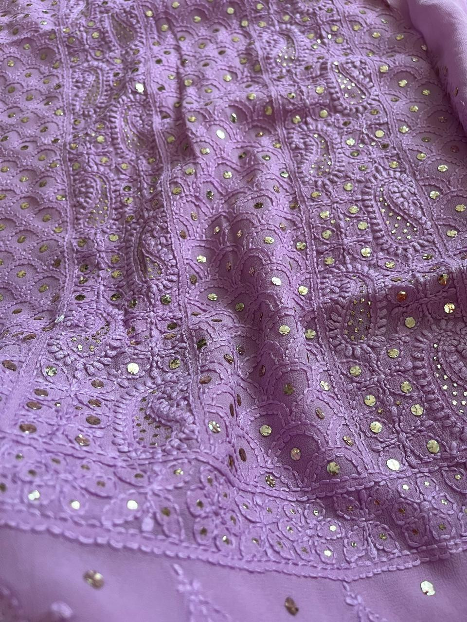 Exclusive Viscose Georgette Handwork Chikankari Kurta Dupatta Sets - Lavendar