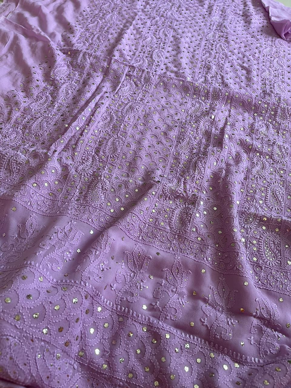 Exclusive Viscose Georgette Handwork Chikankari Kurta Dupatta Sets - Lavendar